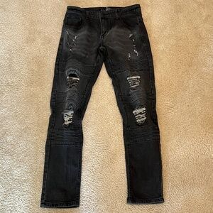 M.Society Black Moto-Style Distressed Slim Fit Stretch Low Rise  Jeans 30 X 30